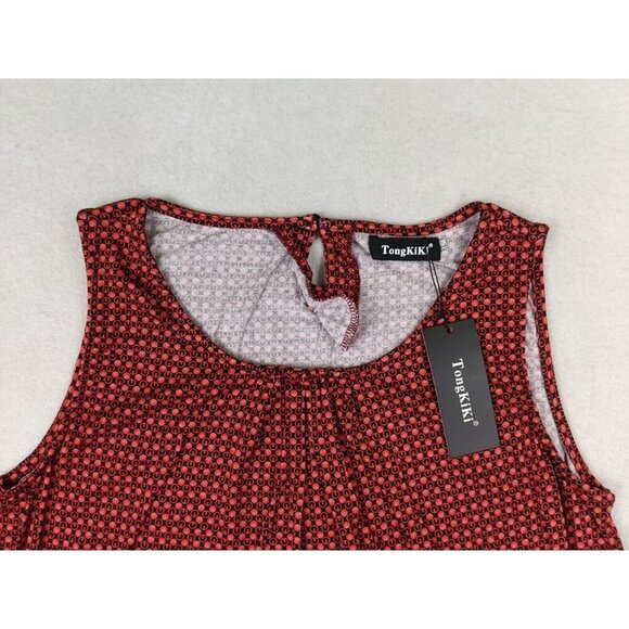 WOMEN'S CORAL-RED AND BLACK PRINT TANK TOP - TONGKIKI - SIZE XL - Picture 3 of 7
